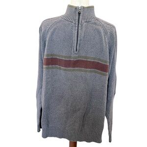 Columbia 1/4 Zip Heavy Gray Striped Sweater XL Thick Cotton Outdoor Burgundy